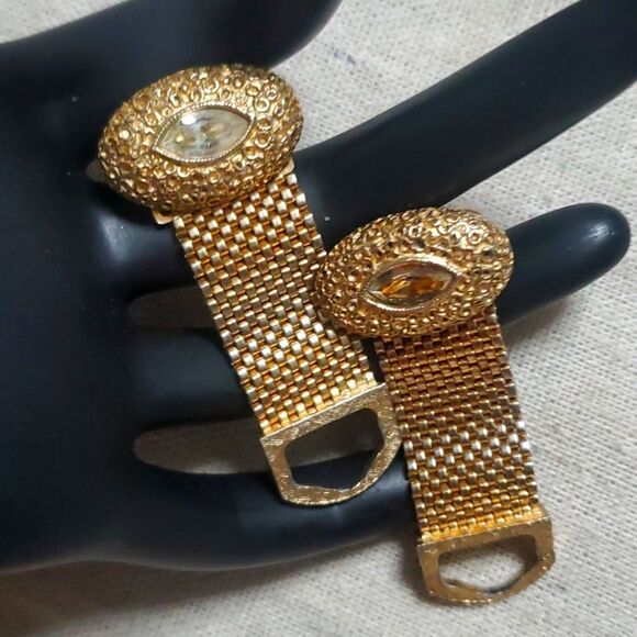 Vintage Mesh Gold Plated Crystal Cufflinks - Picture 6 of 6